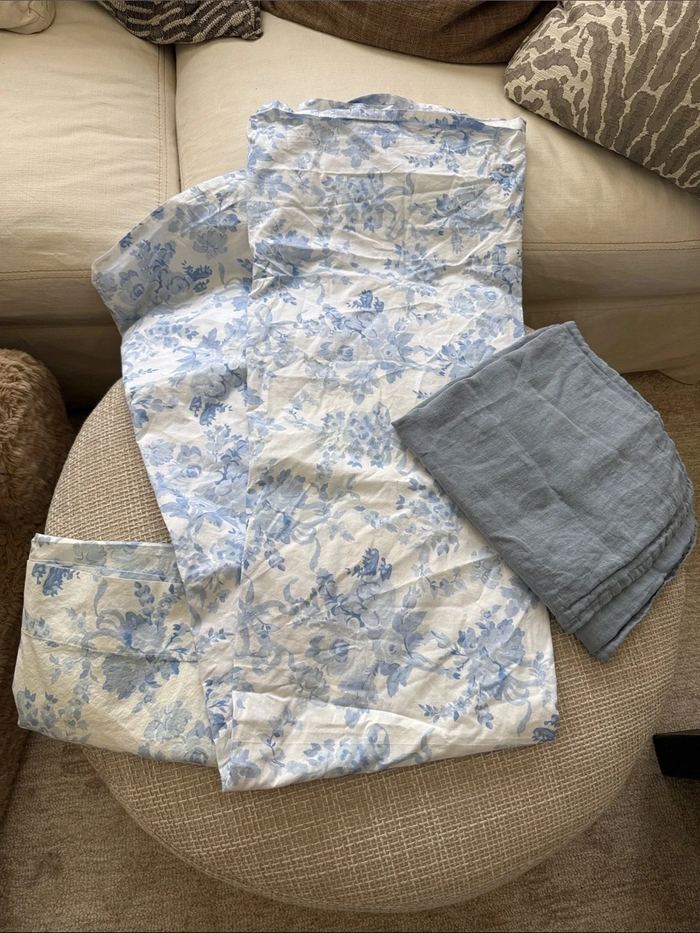 Pottery barn teen LoveShackFancy Blue Floral twin top sheet, sham, + euro